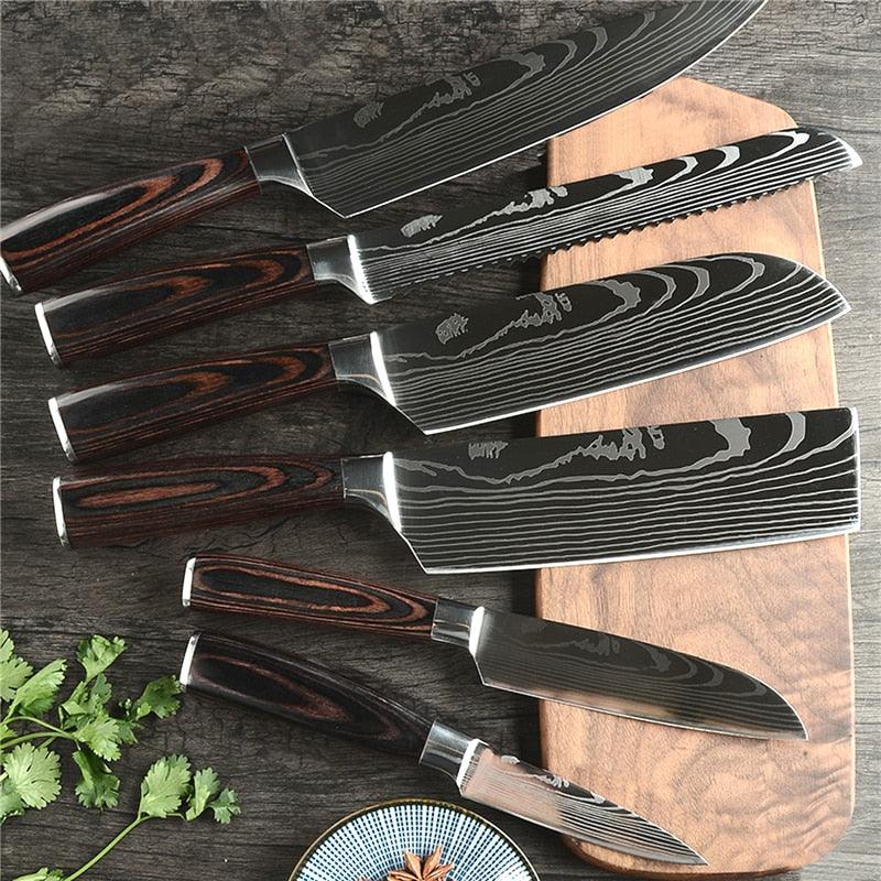 Stainless Steel Laser Damascus Pattern Sharp Chef Knife Santoku Cleaver sushi knife (D61)(AK5)(1U61)
