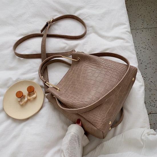 Trending Women's Stone Pattern PU Leather Bucket Bags - Small Shoulder Simple Bag (WH6)(WH2)(WH4)