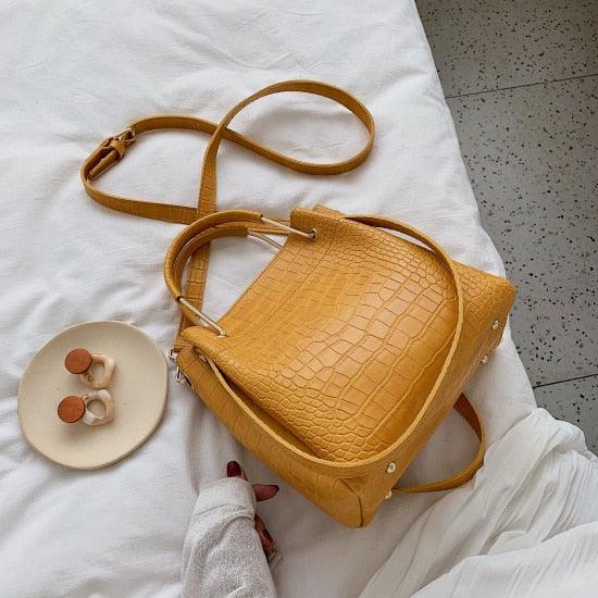 Trending Women's Stone Pattern PU Leather Bucket Bags - Small Shoulder Simple Bag (WH6)(WH2)(WH4)