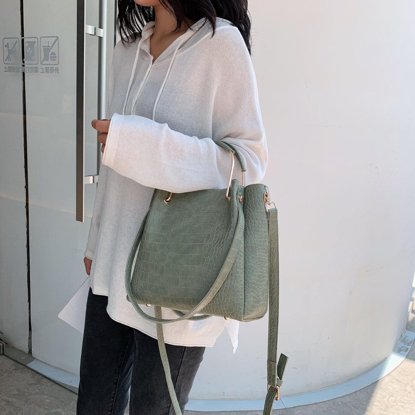 Trending Women's Stone Pattern PU Leather Bucket Bags - Small Shoulder Simple Bag (WH6)(WH2)(WH4)