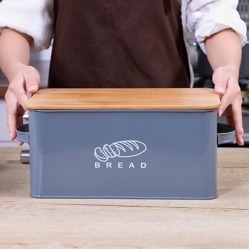 Storage Box With Bamboo Cutting Board Lid Bread Box Metal Galvanized Organization (AK9)(1U61)