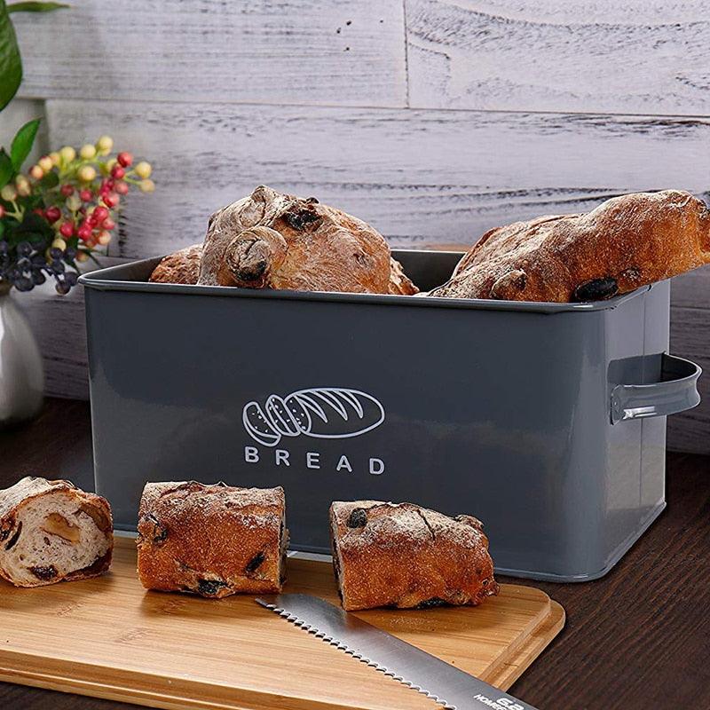 Storage Box With Bamboo Cutting Board Lid Bread Box Metal Galvanized Organization (AK9)(1U61)