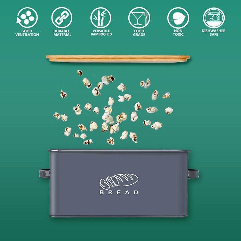 Storage Box With Bamboo Cutting Board Lid Bread Box Metal Galvanized Organization (AK9)(1U61)