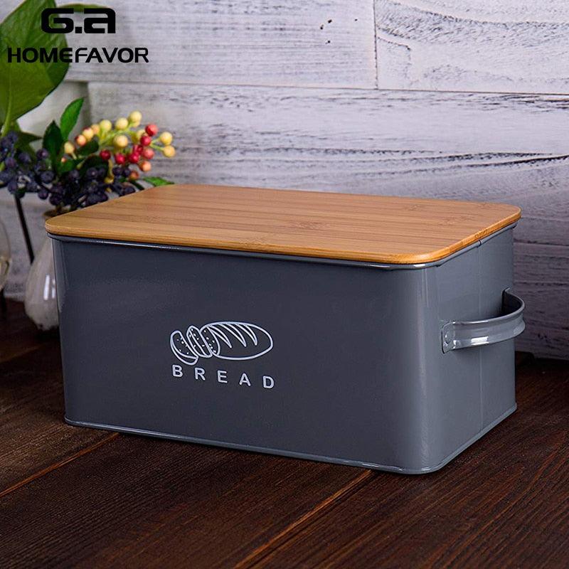 Storage Boxes Bread Bins With Bamboo Cutting Board Lid - Metal Galvanized Snack Box (AK9)(1U61)