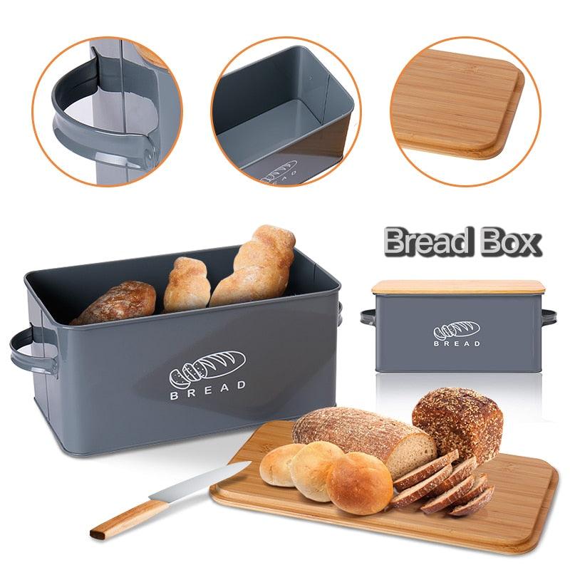 Storage Boxes Bread Bins With Bamboo Cutting Board Lid - Metal Galvanized Snack Box (AK9)(1U61)