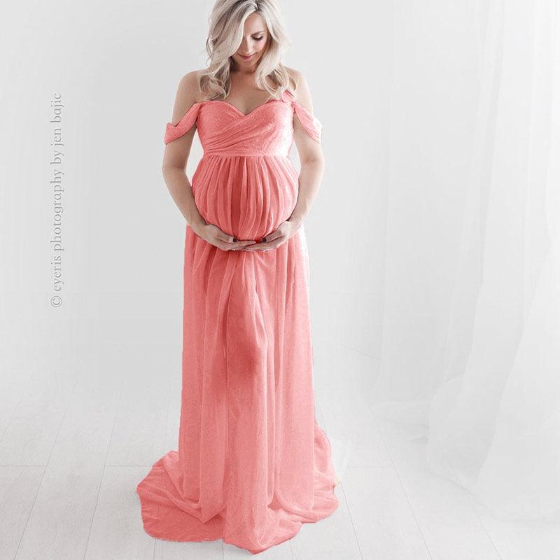 Gorgeous Strapless Maternity Chiffon Long Dresses - Split Open Front - Maternity Dresses - Photo Shooting (2Z1)(1Z1)(7Z1)(Z8)(Z6)