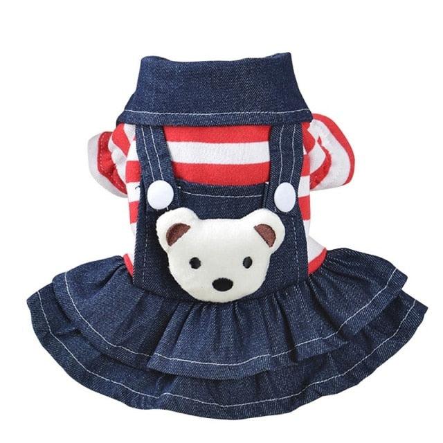 Denim Dog Dress Striped Cat Dog Bib Winter Autumn Cowboy Clothes For Pet (2U75)
