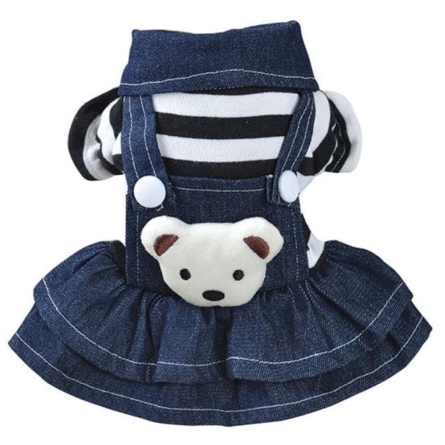 Denim Dog Dress Striped Cat Dog Bib Winter Autumn Cowboy Clothes For Pet (2U75)