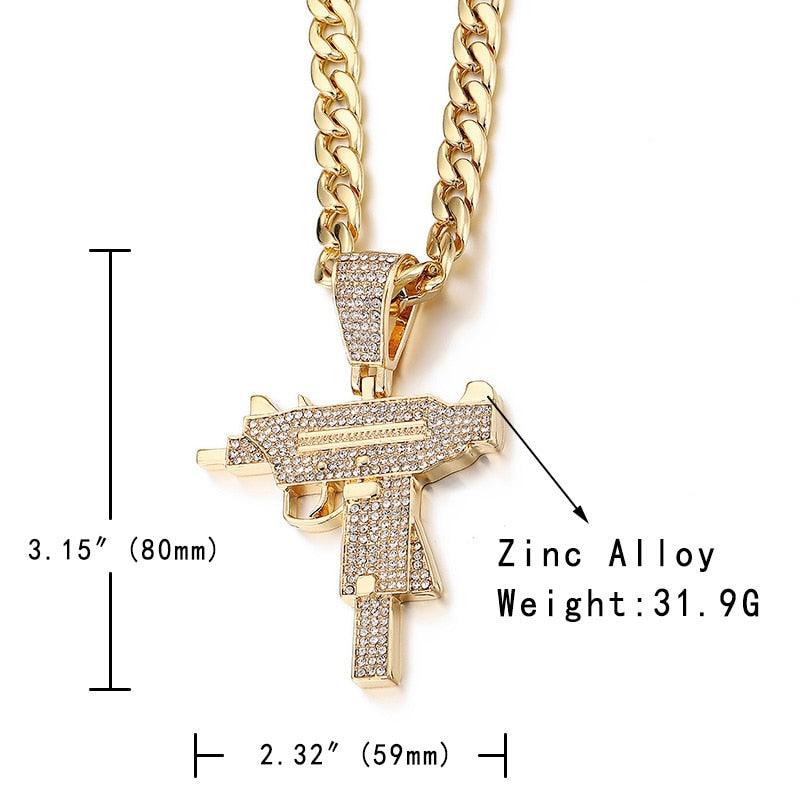 Submachine Fashion Gun Pattern Necklace Gold Color Stainless Steel Cool Fashion Military Pendant & Chain For Men (MJ2)