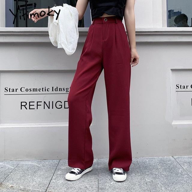 Women Suit Pants Straight Formal High Waist, Wide Leg Pants - Plus Size Office Trousers (BP)