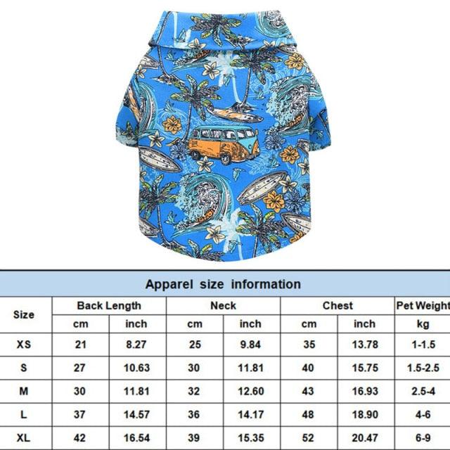 Dog Clothes - Summer Beach Shirt Dog Cute Print Hawaii Beach Casual Pet Travel Shirt (2U69)