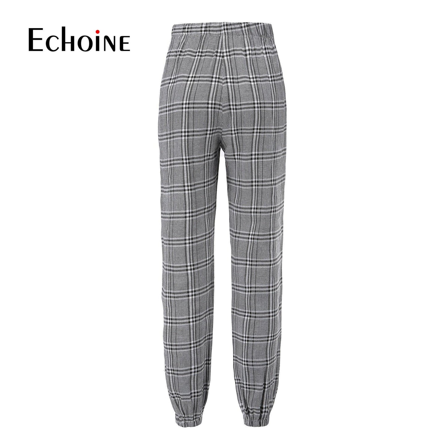 Great Summer Elastic High Waist Plaid Women's Pants - Streetwear Casual Office Loose Pants - Fashion Trousers (1U25)