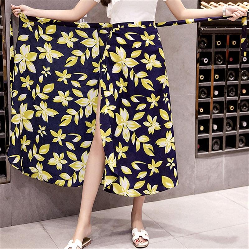 Summer Floral Print Boho Women Skirt - Casual High Waist Midi Skirt - Elegant A Line Skirts (2U22)