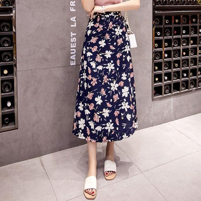 Summer Floral Print Boho Women Skirt - Casual High Waist Midi Skirt - Elegant A Line Skirts (2U22)