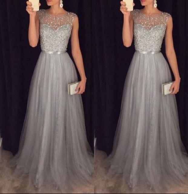 Bright Women Formal Wedding Bridesmaid Dress - Long Floor Length O-Neck Dress - Sleeveless Maxi Party Dresses (2U18)