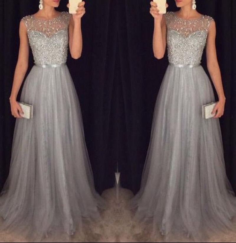 Bright Women Formal Wedding Bridesmaid Dress - Long Floor Length O-Neck Dress - Sleeveless Maxi Party Dresses (2U18)