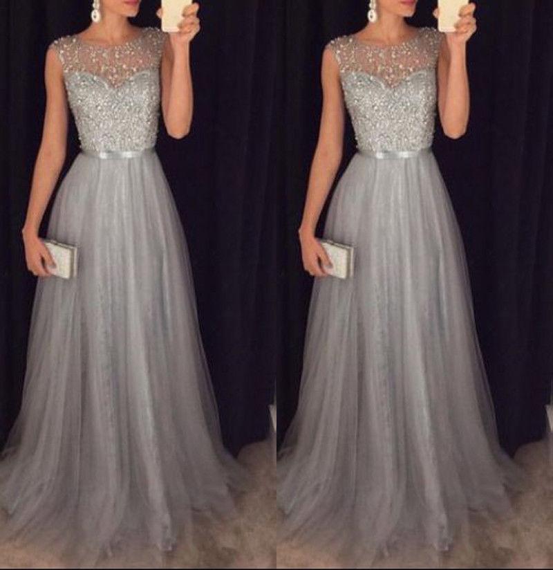Bright Women Formal Wedding Bridesmaid Dress - Long Floor Length O-Neck Dress - Sleeveless Maxi Party Dresses (2U18)