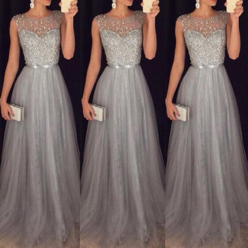 Bright Women Formal Wedding Bridesmaid Dress - Long Floor Length O-Neck Dress - Sleeveless Maxi Party Dresses (2U18)