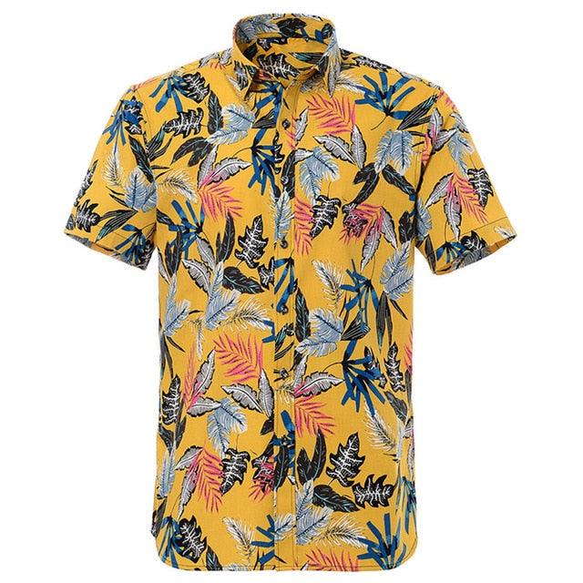 Summer Pure Cotton Men's Hawaiian Shirt - Loose Printed Short Sleeve Hawaii Flower Men Beach Floral Shirts (TM1)
