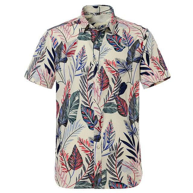 Summer Pure Cotton Men's Hawaiian Shirt - Loose Printed Short Sleeve Hawaii Flower Men Beach Floral Shirts (TM1)