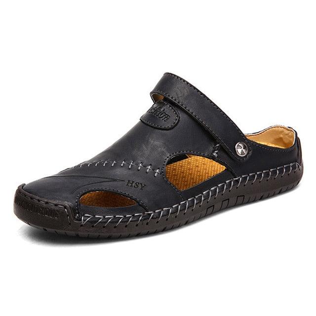 Summer Sandals - Men Leather Classic Roman Sandals - Outdoor Beach Flip Flops (MSC6)(F12)