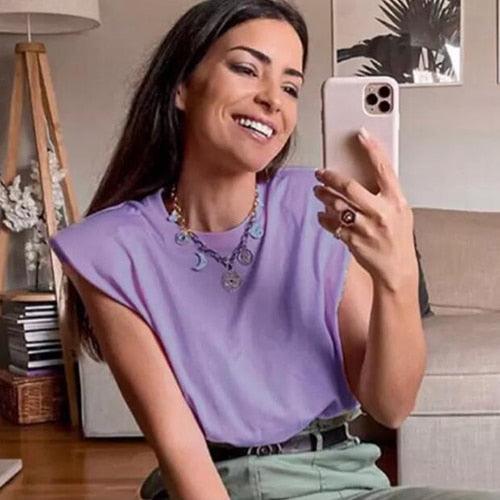Summer Sleeveless White Loose Top - Women O Neck Casual Basic Sport Vest Tops - Female Streetwear Fashion Tank (TB3)(F19)
