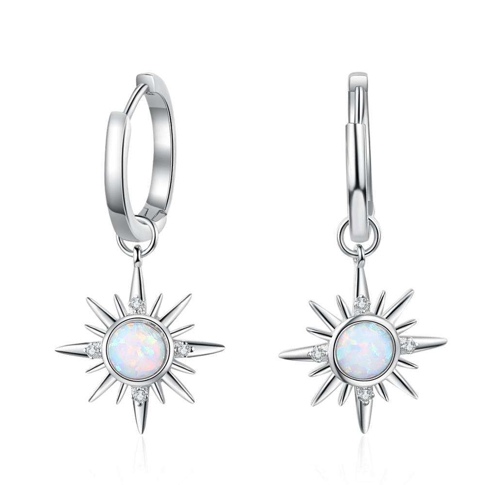 Sun Hoop Earrings - 925 Sterling Silver Opal Earrings - Charm Clear CZ Wedding Earrings (2U81)