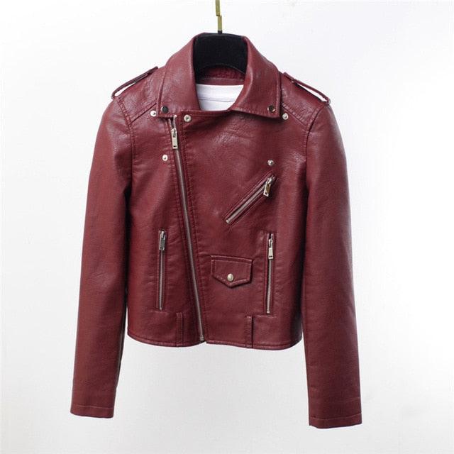 Gorgeous Classic PU Leather Jacket - Women Moto Biker Coat - Short Leather Jackets - Plus Size - Fashion Outerwear (TB8B)(F23)
