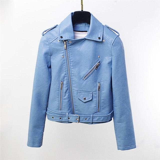 Gorgeous Classic PU Leather Jacket - Women Moto Biker Coat - Short Leather Jackets - Plus Size - Fashion Outerwear (TB8B)(F23)
