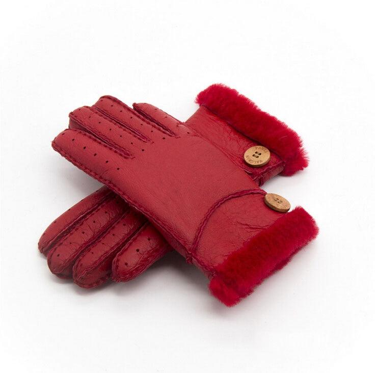 Super Warm Women Winter Warm Real Leather Gloves - Female Sheep Fur Gloves (6WH1)
