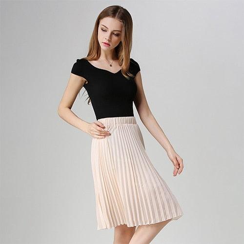 Summer Pleated Women Skirt - Midi Knee Length - Solid 2 Layers High Waist A-line Skirt (TB7)(F22)