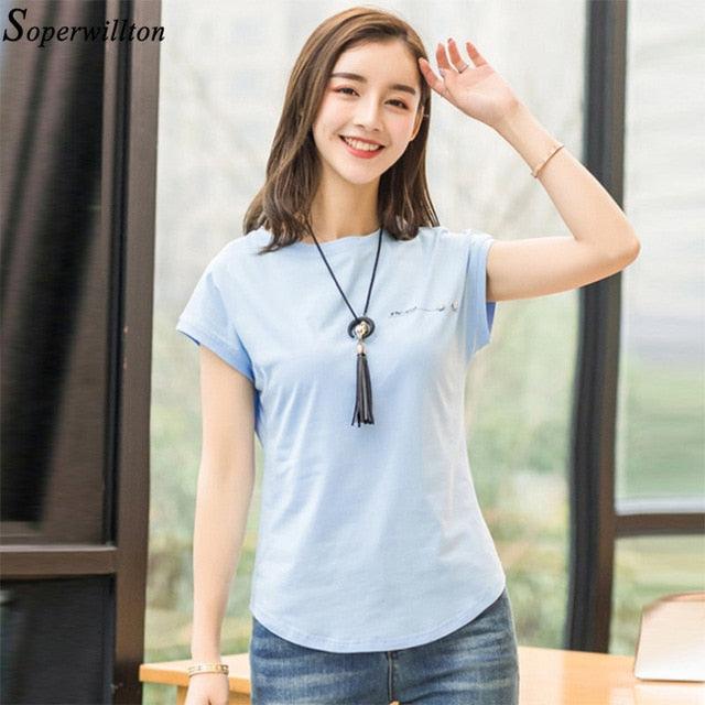 Beautiful Women T Shirt - Summer Casual Top - Woman Cotton Top - Lady Solid Short Clothes (TB2)(TB3)(F19)