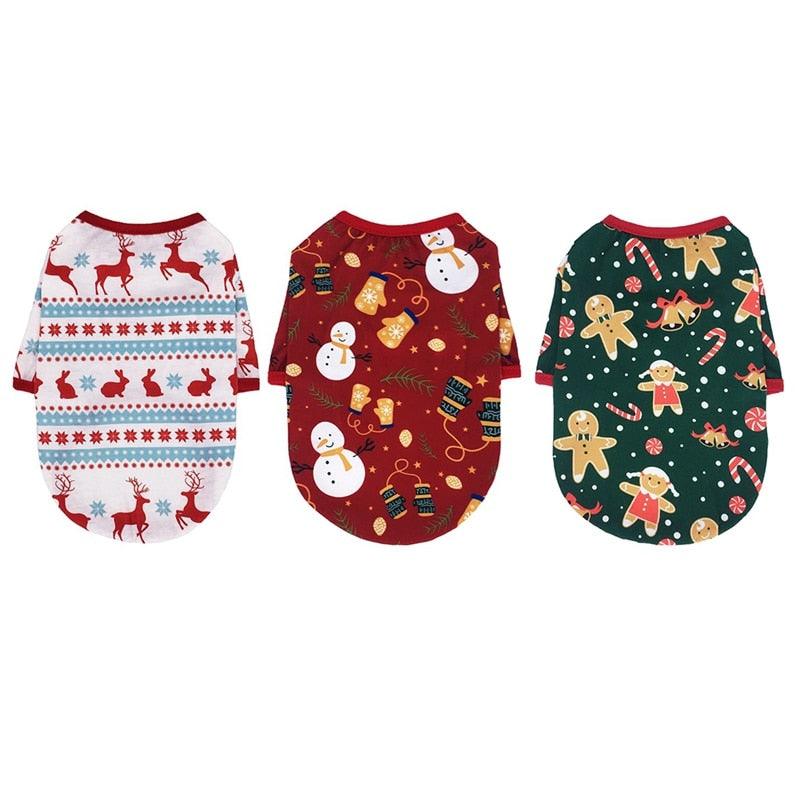 T-shirt Soft Puppy Dogs Cat Clothes - Cute Pet Dog Clothes - Cartoon Clothing Christmas Shirt Casual Vests (2U75)(2U69)