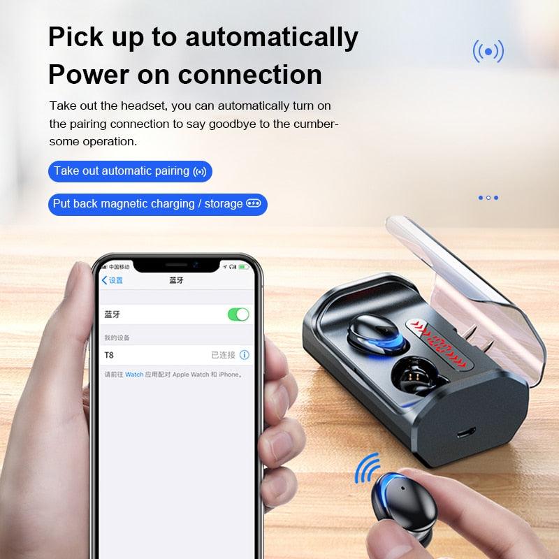 T8 Bluetooth 5.0 Earphone Touch Control Wireless Headphones HD Stereo Waterproof Headset with 2500 mAh LED Display Charging Box (AH1)((RS8)