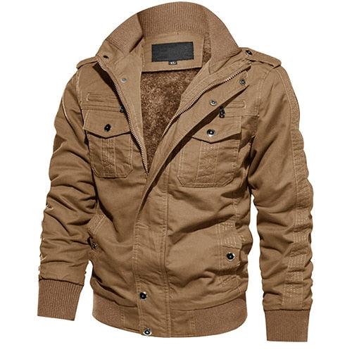 Men's Casual Thicken Cargo Jacket Cotton Outwear Stand Collar  Windproof Coats