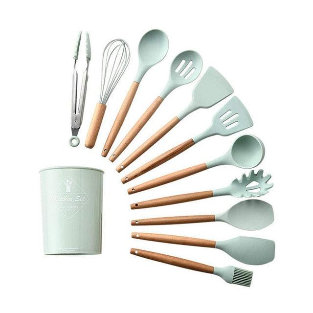 12PCS Silicone Kitchenware Non-stick Cookware - Cooking Set Silicone Cooking Tools (AK4)(F61)