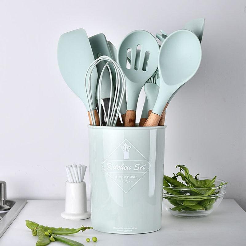 12PCS Silicone Kitchenware Non-stick Cookware - Cooking Set Silicone Cooking Tools (AK4)(F61)