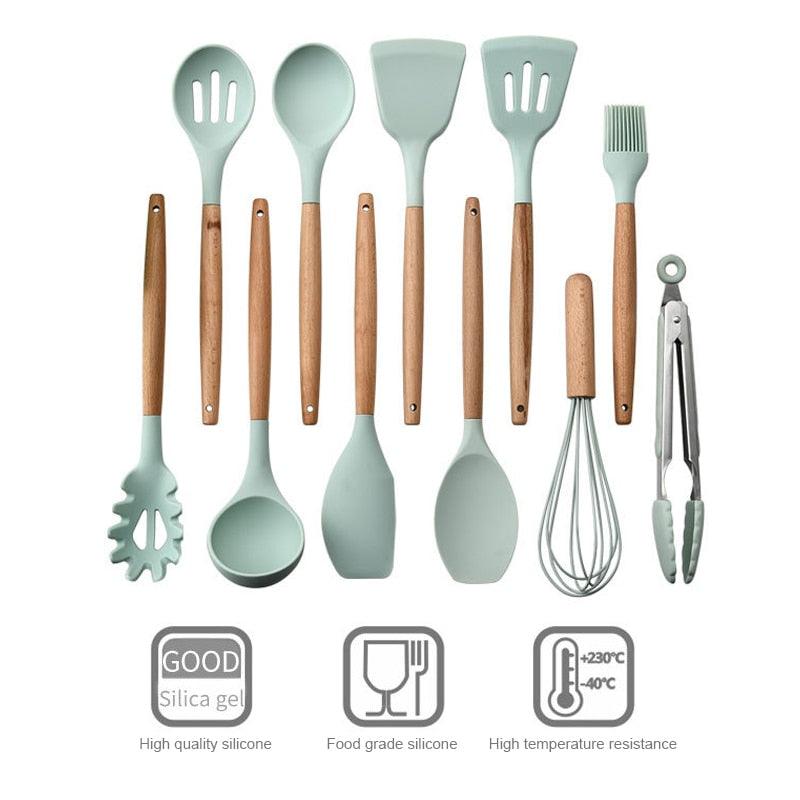 12PCS Silicone Kitchenware Non-stick Cookware - Cooking Set Silicone Cooking Tools (AK4)(F61)