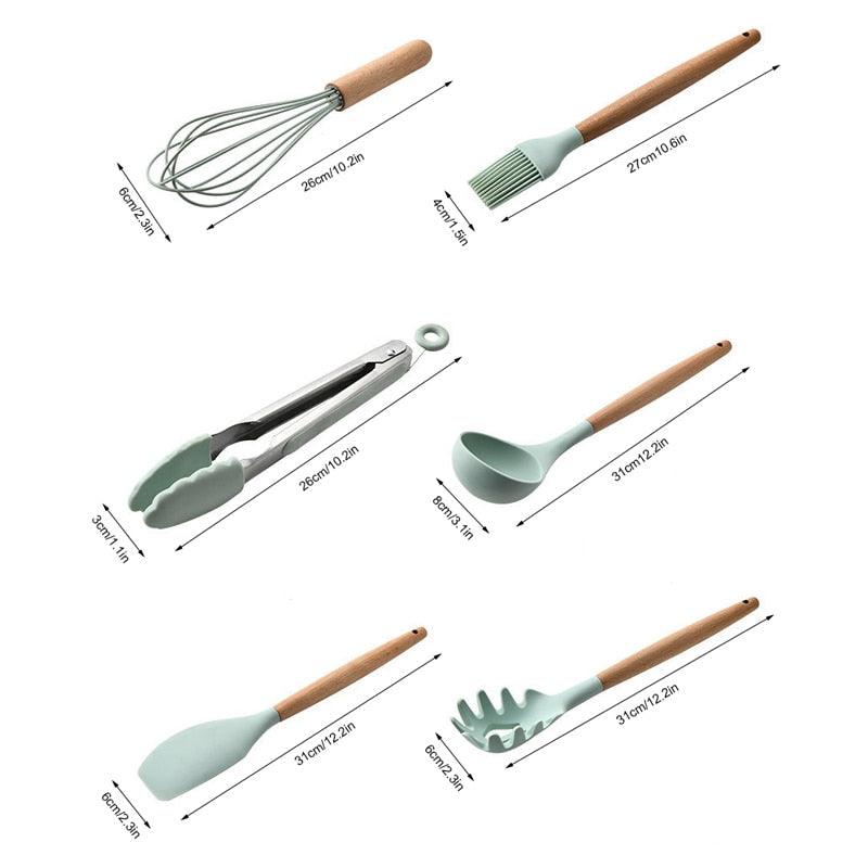 12PCS Silicone Kitchenware Non-stick Cookware - Cooking Set Silicone Cooking Tools (AK4)(F61)