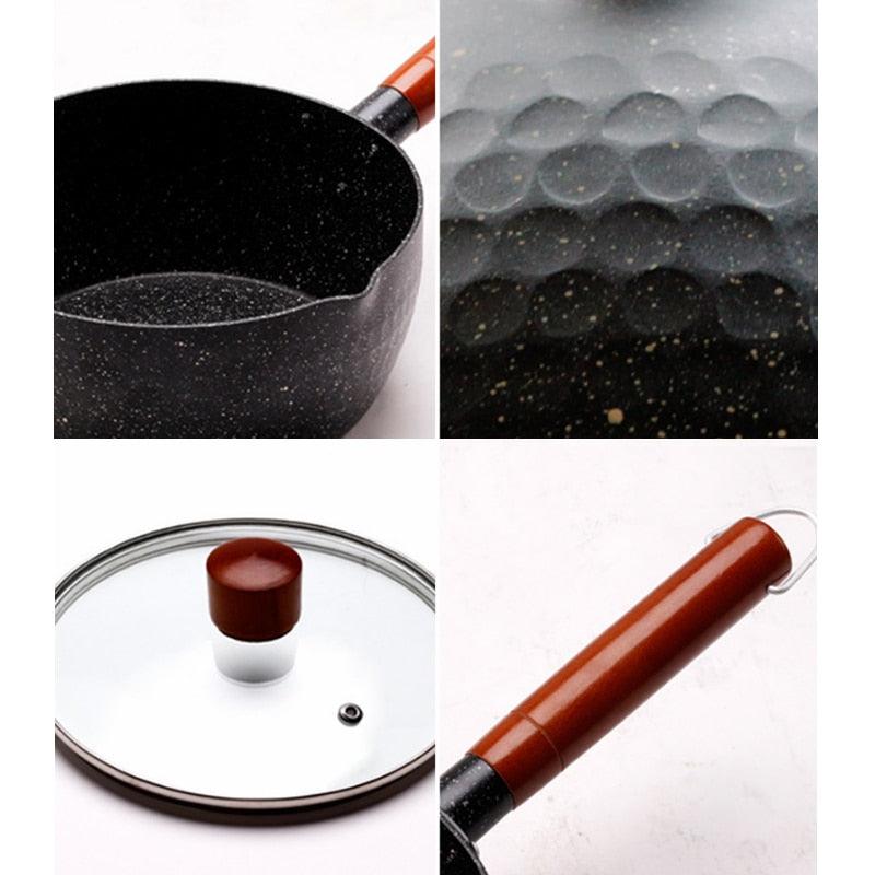 18/20CM Maifan Stone Soup Pot Wooden Handle Milk Pot Non-stick Wok Kitchen Frying Pans (AK1)(F61)