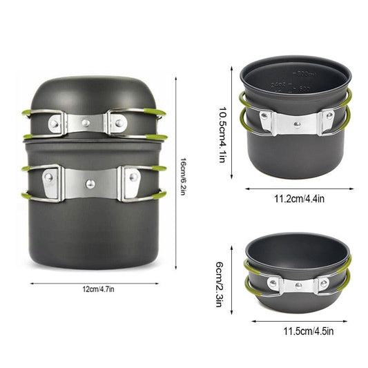 3Pcs Portable Picnic Pot Ultralight Camping Cookware - Outdoor Camping Cookware Set (AK1)