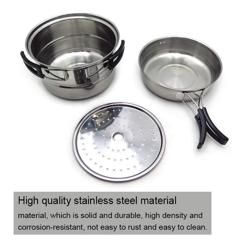 3Pcs Stainless Steel Picnic Pot Ultra-light Camping Cookware - Utensils Outdoor Cooking (AK1)