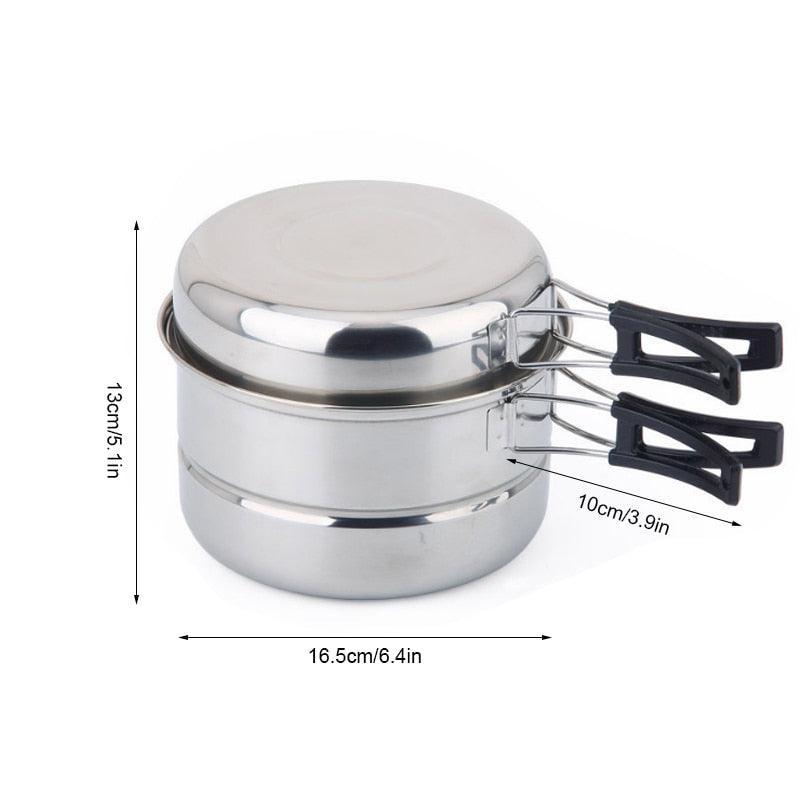 3Pcs Stainless Steel Picnic Pot Ultra-light Camping Cookware - Utensils Outdoor Cooking (AK1)