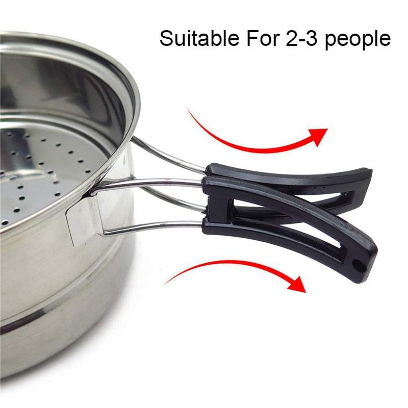 3Pcs Stainless Steel Picnic Pot Ultra-light Camping Cookware - Utensils Outdoor Cooking (AK1)
