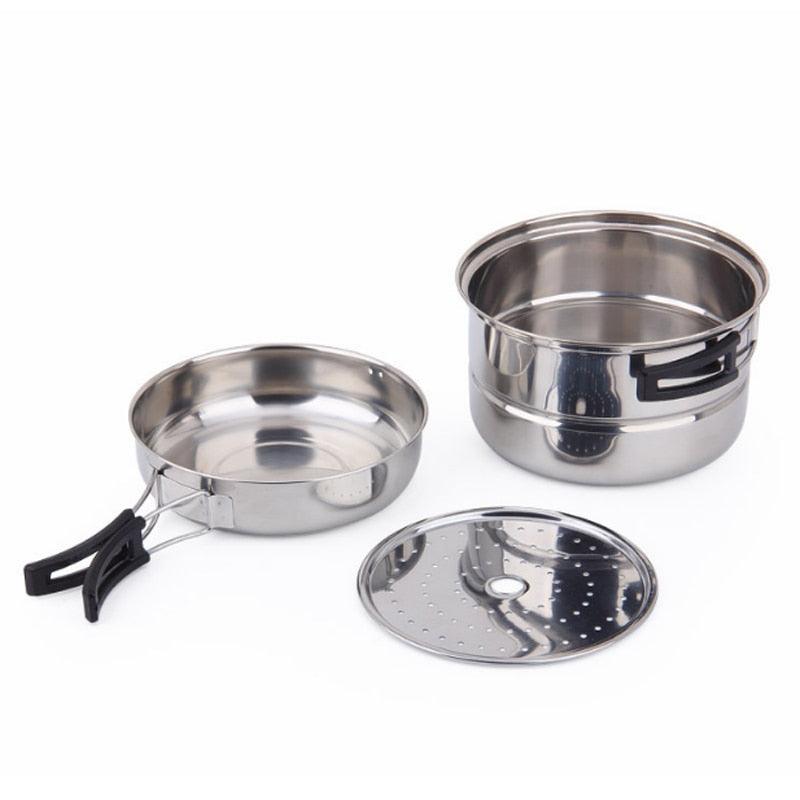 3Pcs Stainless Steel Picnic Pot Ultra-light Camping Cookware - Utensils Outdoor Cooking (AK1)