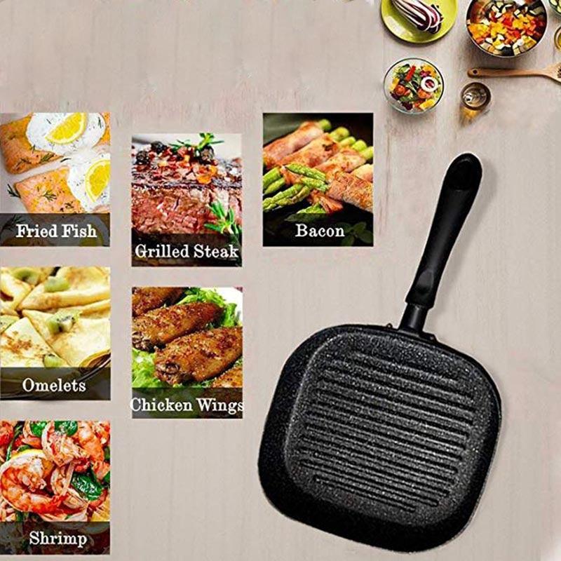 9in Aluminum Non-stick Square Grill Pan - Steak Fry Pans Multi-function Snowflake Striped Frying Pan (D61)(AK1)