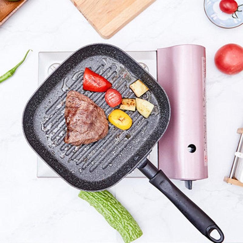 9in Aluminum Non-stick Square Grill Pan - Steak Fry Pans Multi-function Snowflake Striped Frying Pan (D61)(AK1)