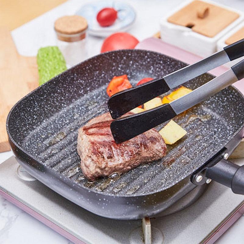 9in Aluminum Non-stick Square Grill Pan - Steak Fry Pans Multi-function Snowflake Striped Frying Pan (D61)(AK1)