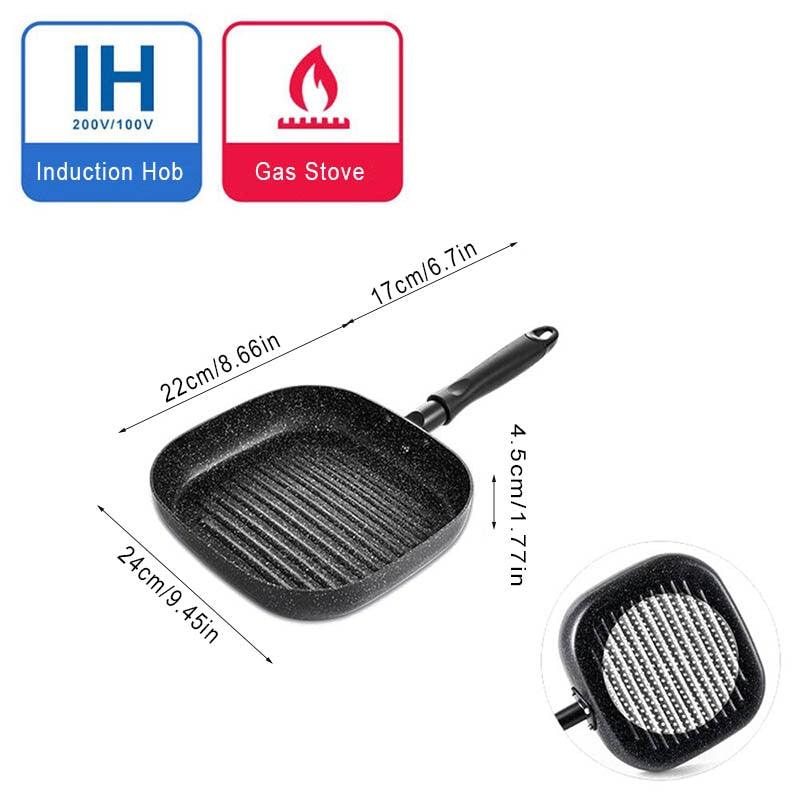 9in Aluminum Non-stick Square Grill Pan - Steak Fry Pans Multi-function Snowflake Striped Frying Pan (D61)(AK1)