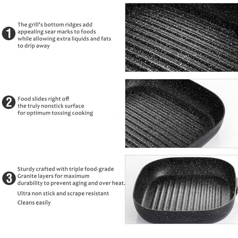 9in Aluminum Non-stick Square Grill Pan - Steak Fry Pans Multi-function Snowflake Striped Frying Pan (D61)(AK1)